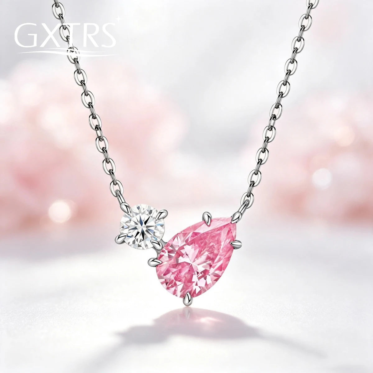 GXTRS 3CT Pink Pear Cut Moissanite Pendant Necklaces For Women S925 Silver 2 Stones Lab Diamond Wedding Neck Chains Fine Jewelry