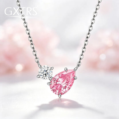 GXTRS 3CT Pink Pear Cut Moissanite Pendant Necklaces For Women S925 Silver 2 Stones Lab Diamond Wedding Neck Chains Fine Jewelry