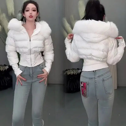 2026 Small Waist Short Cotton Clothes Large Fur Collar Heavy Industry Design Waist Slimming Versatile Fashionable Cotton Clothes
