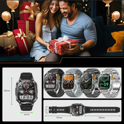 New 1400 mAh Battery Military Smartwatch Men IP68 Waterproof Flashlight Health Monitor Sports Call Smart Watch For iOS Android