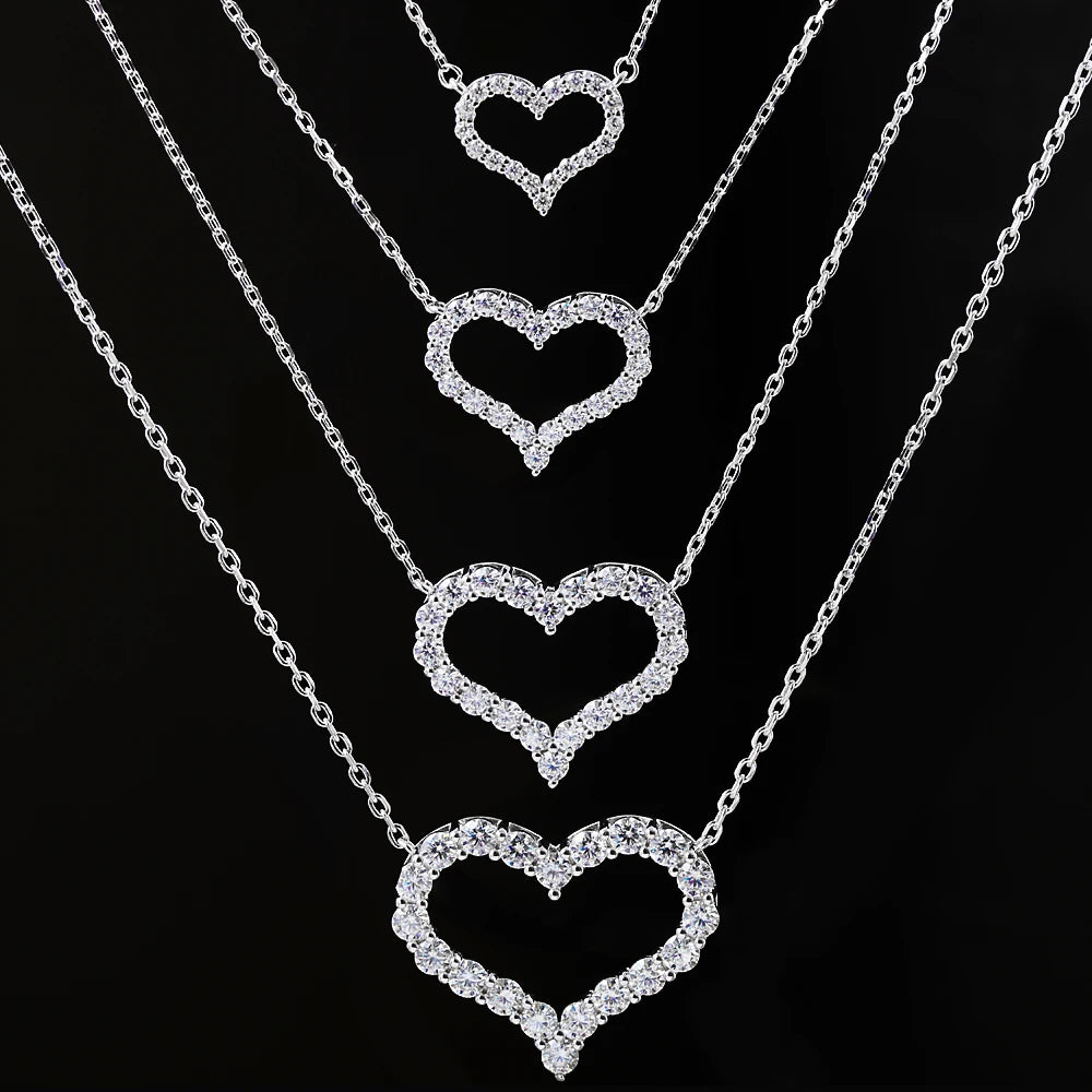 FEOBUR 2ct Moissanite Heart Pendant Necklace for Women 925 Sterling Silver Lab Diamond Neck Chain Girls Birthday Gift Jewelry