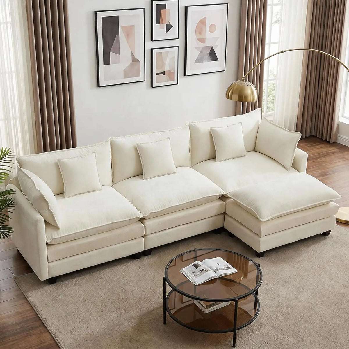 113" Modular Sectional Sofa, L Shaped Cloud Couch with Ottoman, Custom