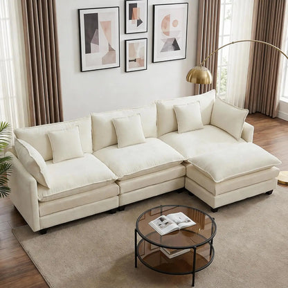 113" Modular Sectional Sofa, L Shaped Cloud Couch with Ottoman, Custom