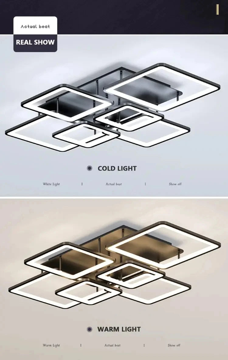 Creative Grid LED Ceiling Light Luxury Villa Hall Black Living Room Decor Dining Room Ceiling Chandelier Home Lustre Fixture