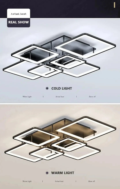 Creative Grid LED Ceiling Light Luxury Villa Hall Black Living Room Decor Dining Room Ceiling Chandelier Home Lustre Fixture