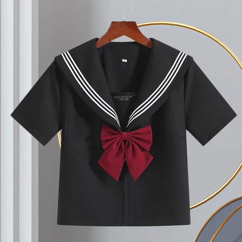 Basic Style Japanese Korean School Uniform College High School Student Uniforms Sailor Cosplay Costumes Black Top Pleated Skirt