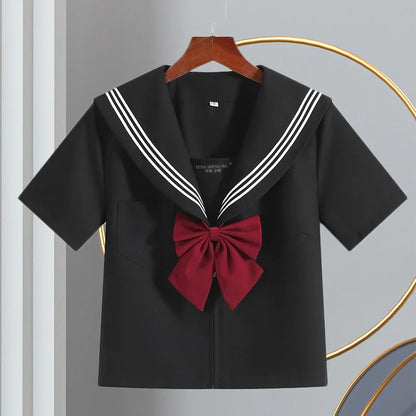 Basic Style Japanese Korean School Uniform College High School Student Uniforms Sailor Cosplay Costumes Black Top Pleated Skirt