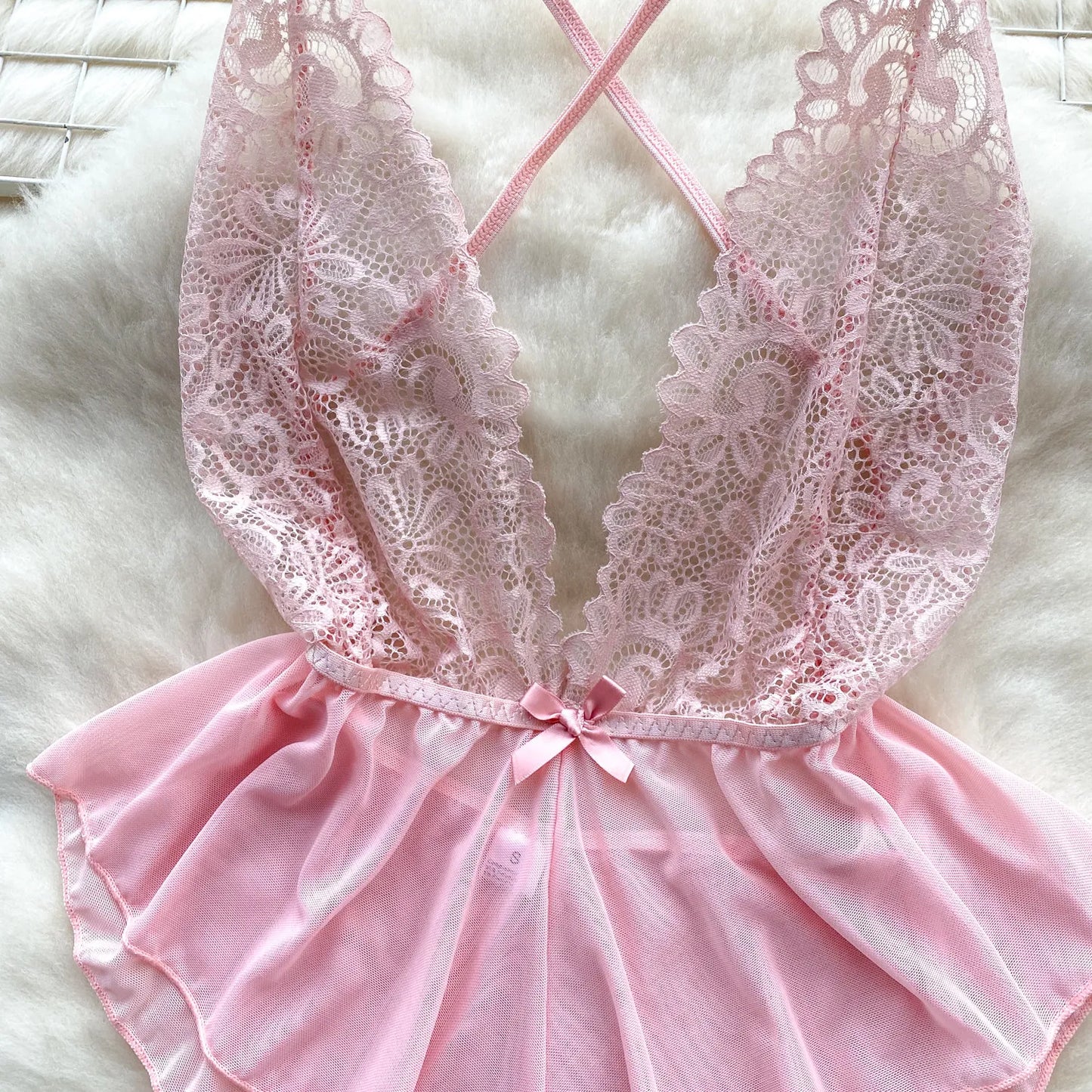 Women Floral Lace Mesh Strappy Bodysuit Fashion Hollow Sexy Comfortable Catsuit One Piece Tights Transparent Onesie