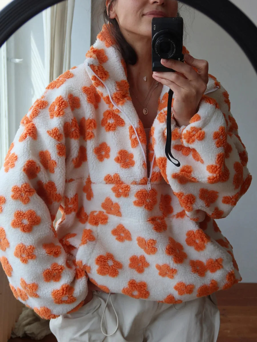 Shake Grain Velvet Flower Hoodie 2025 Autumn And Winter New Fashion Hoodie, Warm Furry Hoodie, Woolen Sweater For Women