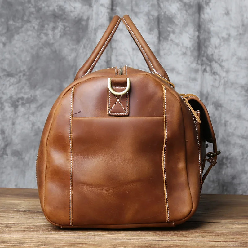 Vintage Genuine Leather Men's Travel Bag Crazy Horse Leather Duffel Bag Large Capacity Top-Layer Cowhide Handbag Crossbody NZPJ