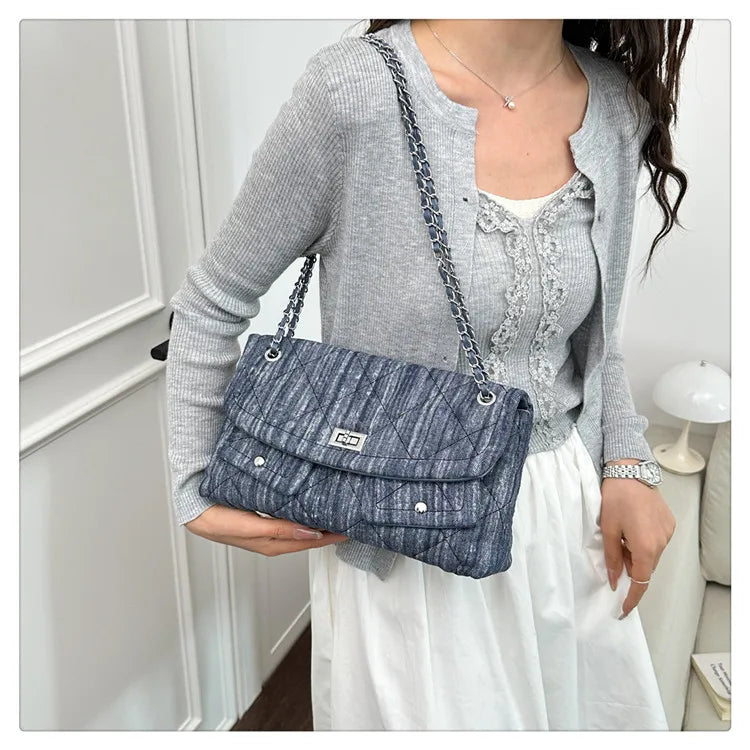 Korean Brand Shoulder Bag 2026 New Denim Side Bags for Women Ladies Crossbody Solid Fashion Chain Designer Daily Commuter City