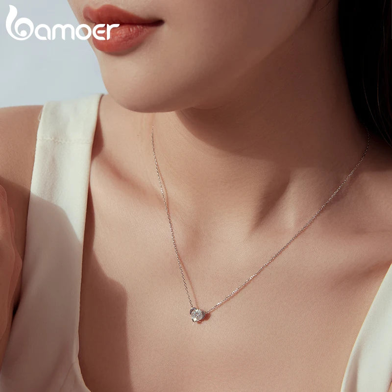 BAMOER 1CT Heart Moissanite Necklace 925 Sterling Silver D Color VVS1 EX Lab Diamond Pendant Women Twinkling Engagement Gift