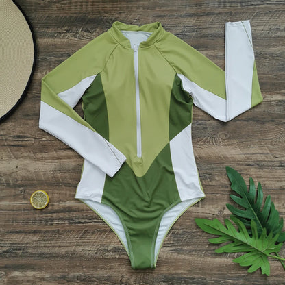 2026 Surfing Sport Swimsuit Long Sleeves Women One Piece Swimsuit  Swimwear Solid Monokini Bathing Suit Tropical Bodysuit Female