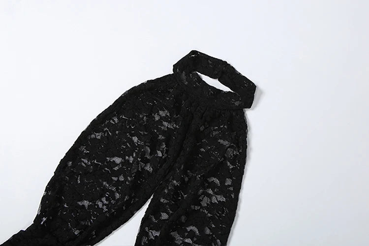 Weird Puss Sexy Jacquard Jumpsuit Women Backless Hollow Halter Trend Sleeveless Stretch Midnight Clubwear Patchwork Overalls