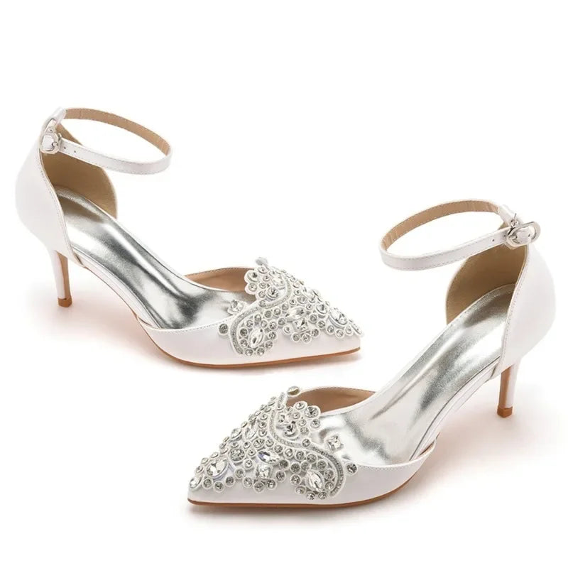 XIHAHA Woman High Heels New Pointed Artificial Diamond Metal Buckle Party Carnival Women's Shoe Satin Girls Banquet Dance Shoes