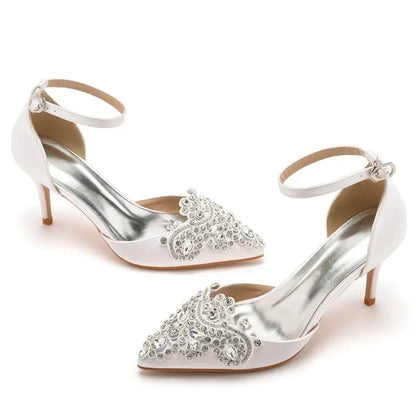 XIHAHA Woman High Heels New Pointed Artificial Diamond Metal Buckle Party Carnival Women's Shoe Satin Girls Banquet Dance Shoes