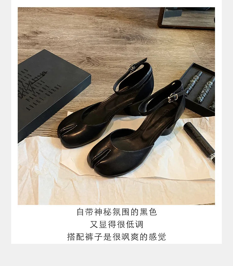 Modern Heels Pumps Women Round High Heel Leather Square Split Toe Pumps Shoes Spring Summer Sandals Mary Janes Shoes Heels Women