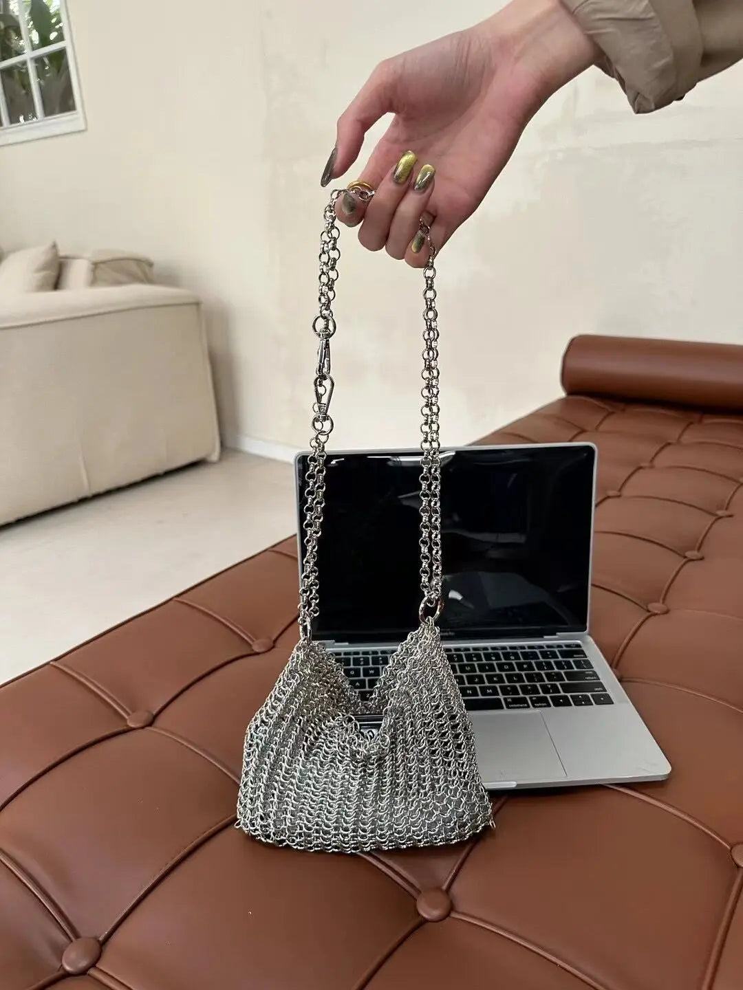 Metallic Hauberk Shoulder Bag Woven Ring Tote Chain Mail Designer Purses and Handbags Handmade Hollow Crossbody Bags for Women