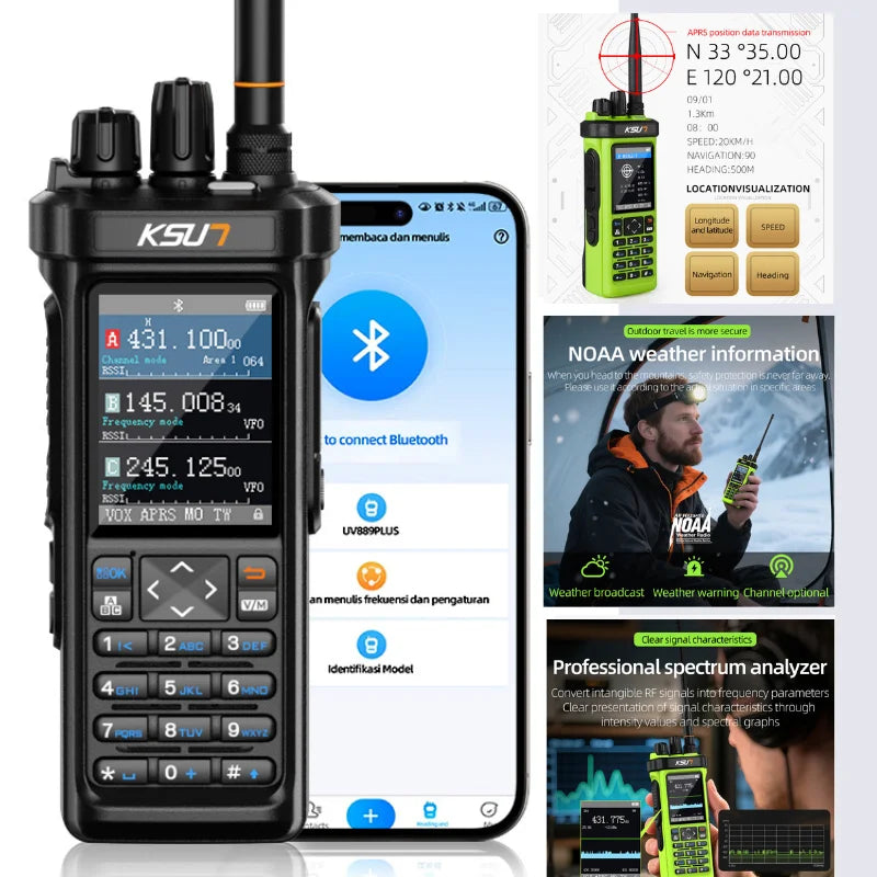Long Range Walkie Talkie AM/FM/CB/LSB/USB/CW Receiver with GPS APRS 10W Bluetooth Phone Programming Ham Radio KSUN 889PLUS