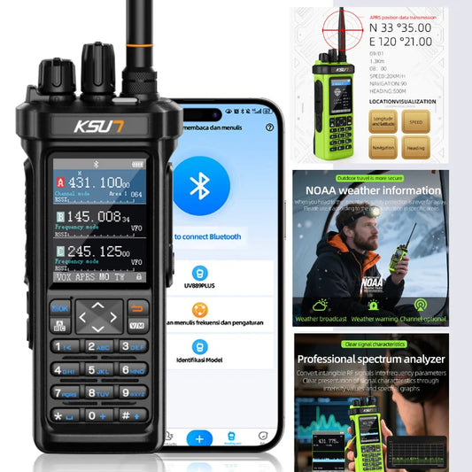 Long Range Walkie Talkie AM/FM/CB/LSB/USB/CW Receiver with GPS APRS 10W Bluetooth Phone Programming Ham Radio KSUN 889PLUS
