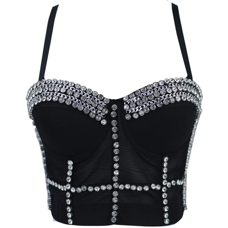 Quality Pearl Tank Tops Rhinestone Women Crop Top Club Clothes Streetwear Y2K Corset Woman Shaper Camis Fashion Feamale Clothing