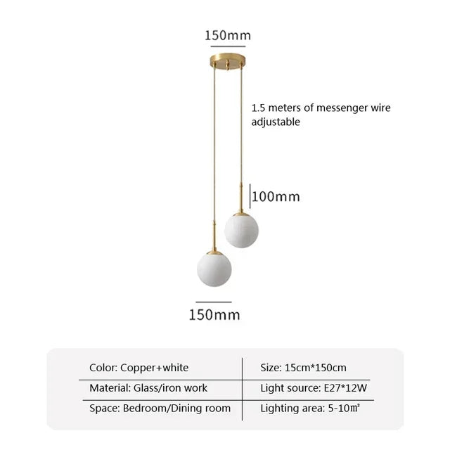 LED Glass Ball Pendant Lamp Nordic Chandelier Lights Home Indoor Dining Room Restaurant Bar Table Decor Hanging Suspension Lamp