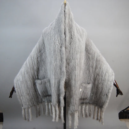 Hot Sale Women Winter Knitted Real Mink Fur Scarf Shawl Natural Warm Mink Fur Pashmina Lady Long Style 100% Genuine Fur Scarves