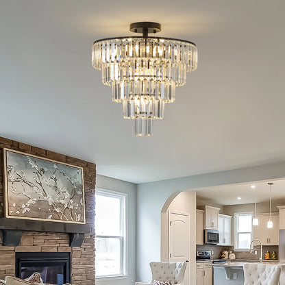 20" Black Crystal Chandelier Ceiling Light, Modern Luxury 10-Light Flush Mount Light Fixture, Elegant Home Lighting