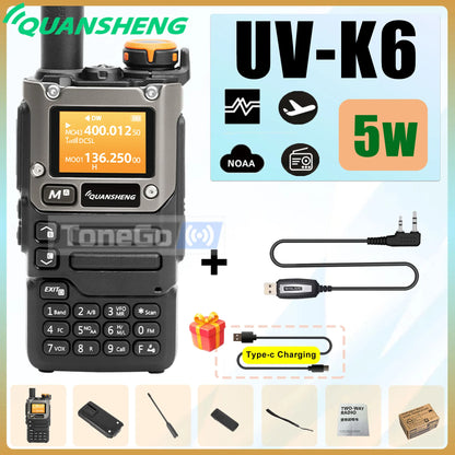 Quansheng UV-K6 Walkie Talkie 5W AM FM 50-600MHz USB-C Direct Charge NOAA Weather Multi Band UV-K58 UV-K5(8) Two Way Radio