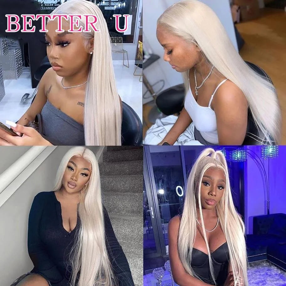 250% Platinum 13x4 13x6 HD Lace Front Human Hair Wigs #60 Pre-Plucking White Blonde Colored Straight Lace Frontal Wig For Women