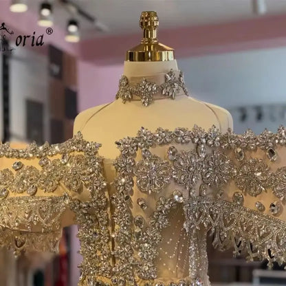 Nude Crystal Beaded Mermaid Wedding Dresses with Choker Sparkly Rhinestone Dubai Woman Formal Party Robe De Mariee Customized
