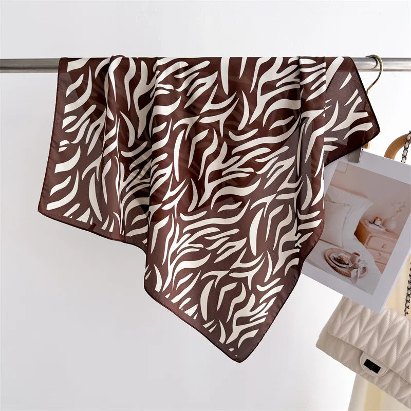 70*70cm Zebra Stripes Print Head Scarf for Women Silk Square Scarves Foulard Bandana Fashion Decorate Hijab Female Neckerchief