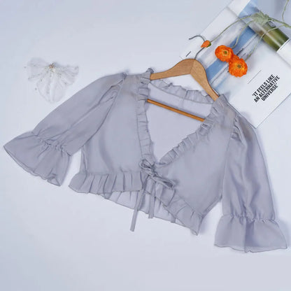 Spring, Summer, and Autumn Chiffon Lace Up Shirt, Shawl, Camisole, Thin Design, Sexy Solid Color, Loose Fit, Sweet Matching, Wed