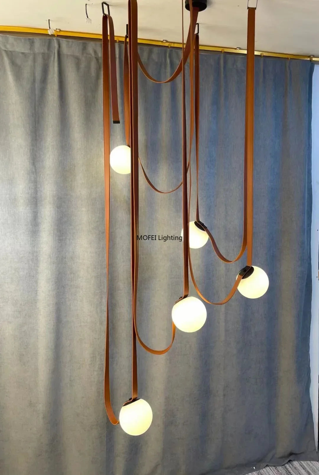 Nordic Leather Chandelier Italian Leather Belt Duplex Staircase Living Room Hotel Restaurant Decoration LED Lamps Pendant Lights