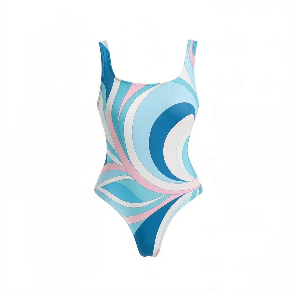 2026 New Long Sleeve Vintage Print One Piece Swimwear Zipper Women Bathing Suit And Wrap Skirt Surfing Swim Suit Beachwear