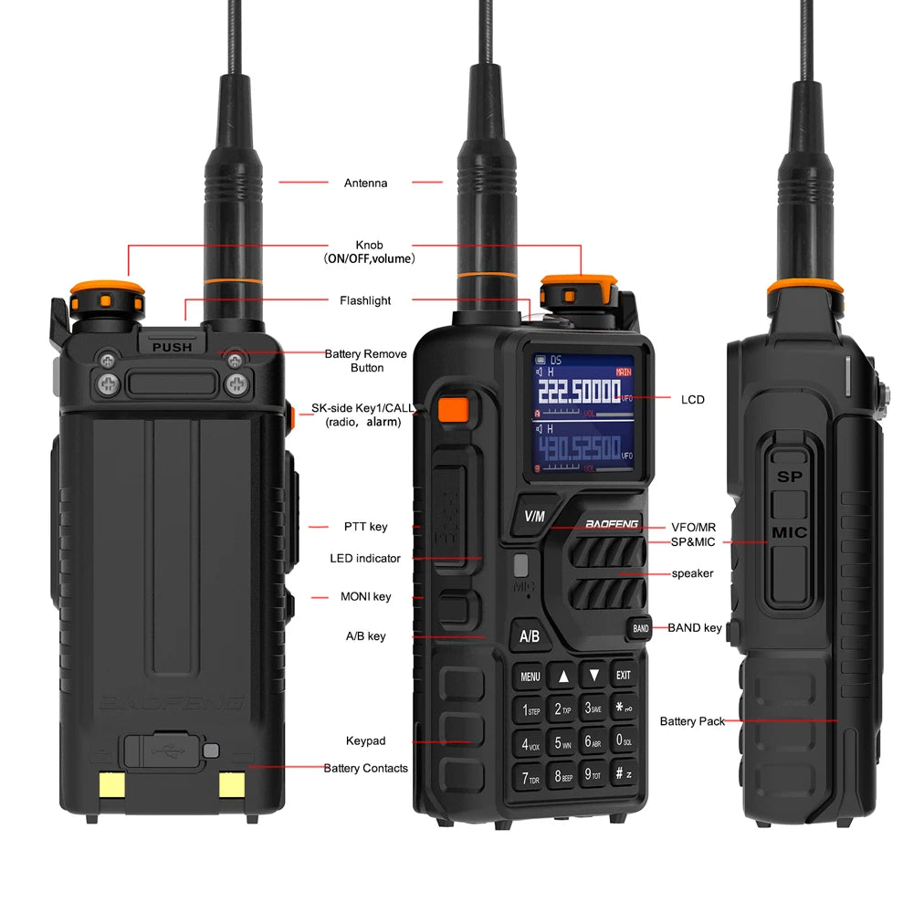 2026 Baofeng UV-K5 Plus Walkie Talkie 12W High Capacity AM FM Two Way Radio Full Band LCD 999CH Frequency Copy NOAA Noise Reduce