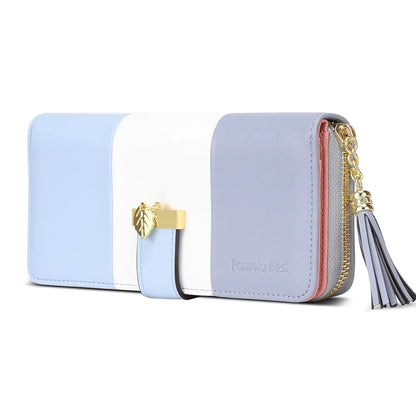 Pomelo Best Tri-color Women's Wallet Zipper Long Billfold PU Leather Large 9 Card Slots Coin Purse RFID Blocking Tassel Pendant
