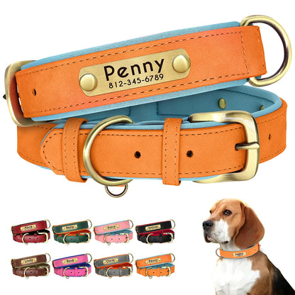 Personalized PU Leather Dog Collar Soft Padded Dog Collars Free Custom Pet ID Name Necklace for Small Medium Large Dogs Pitbull