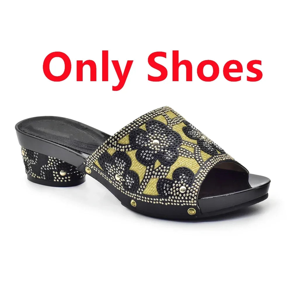 New Arrival Green Color Nigerian Shoes and Matching Bags Set Italian Ladies Shoes and Bags To Match Set Decorated with Rhinstone