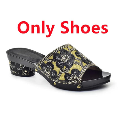 New Arrival Green Color Nigerian Shoes and Matching Bags Set Italian Ladies Shoes and Bags To Match Set Decorated with Rhinstone