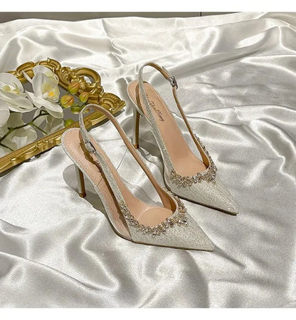 Luxury Designer Women Shoes Exquisite Rhinestone High Heeled Sandals for Woman Elegant French Style Casual Shoes Sandalias Mujer