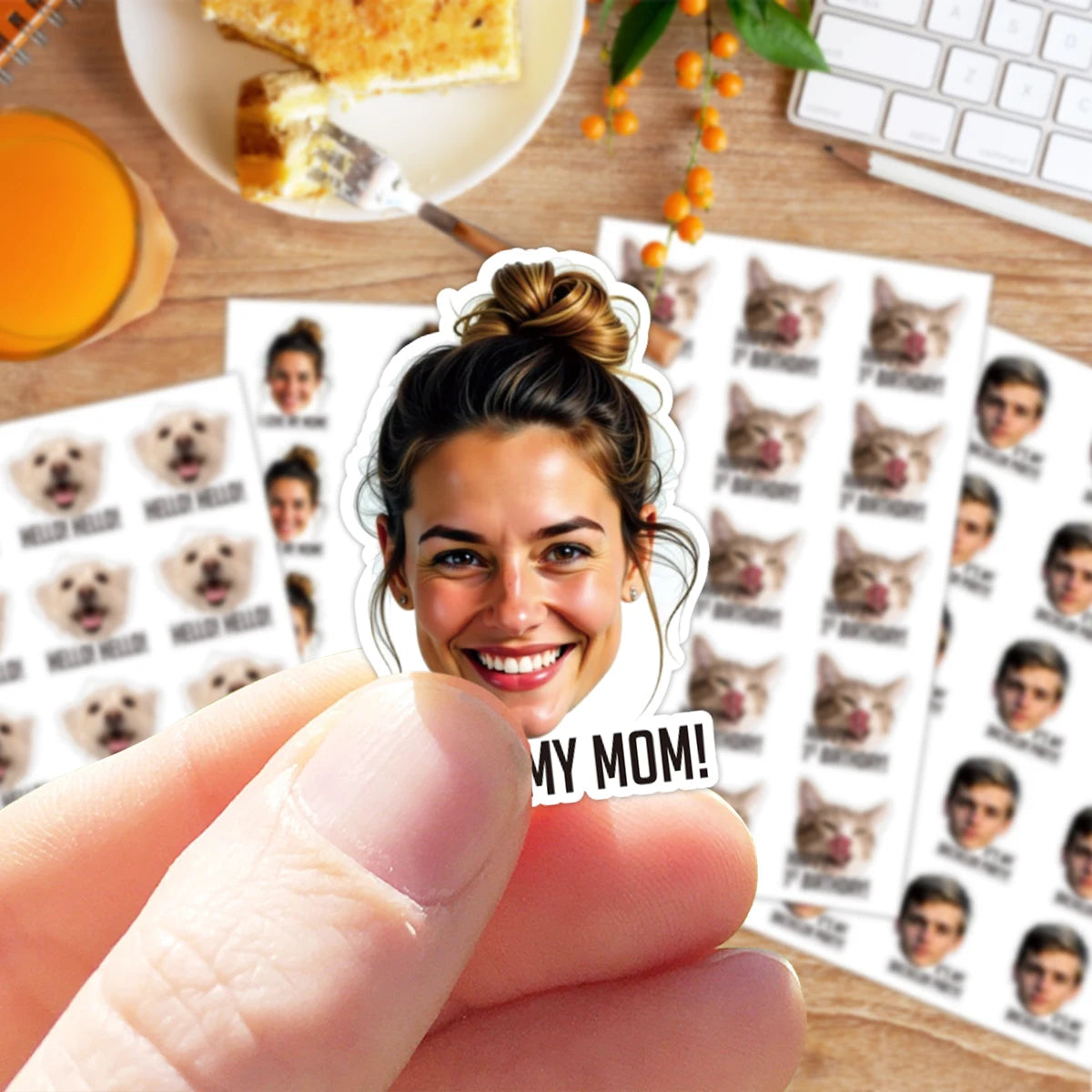 Personalized Custom Photo Portrait Face Text Stickers,Fun Image With Unique Slogan Gift For Friend Family,Pet Memorial Stickers