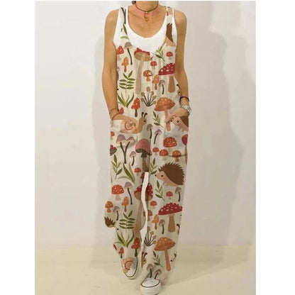 Women's Sleeveless Jumpsuit 2022 Summer Boho Floral Wide Leg Long Pants Rompers Ladies Strap Plus Size Casual Loose Bib Trousers