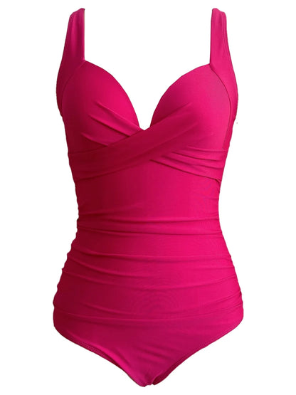 2026 Plain Ruched Swimsuit Women One Piece Solid Swimwear Female Beachwear Bathers Bathing Swimming Swim Bodysuit Summer