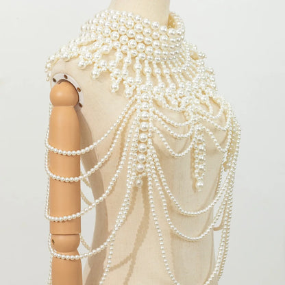 New European and American style exaggerated retro heavy industry hand-beaded multi-layer pearl sexy body chain