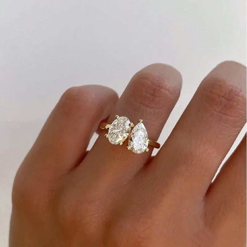 OEVAS Two Stones Pear Cut Moissanite Rings S925 Silver Plated 18K Gold Toi Et Moi Wedding Band For Women Engagement Fine Jewelry
