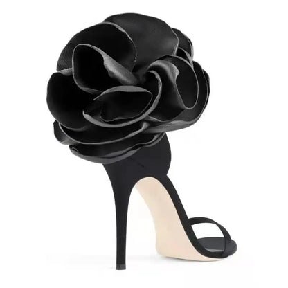 New One Word Buckle with Back Bag Flower Sandals for Women, Sexy Banquet and Fashion Show, Ultra Fine High Heels for Women
