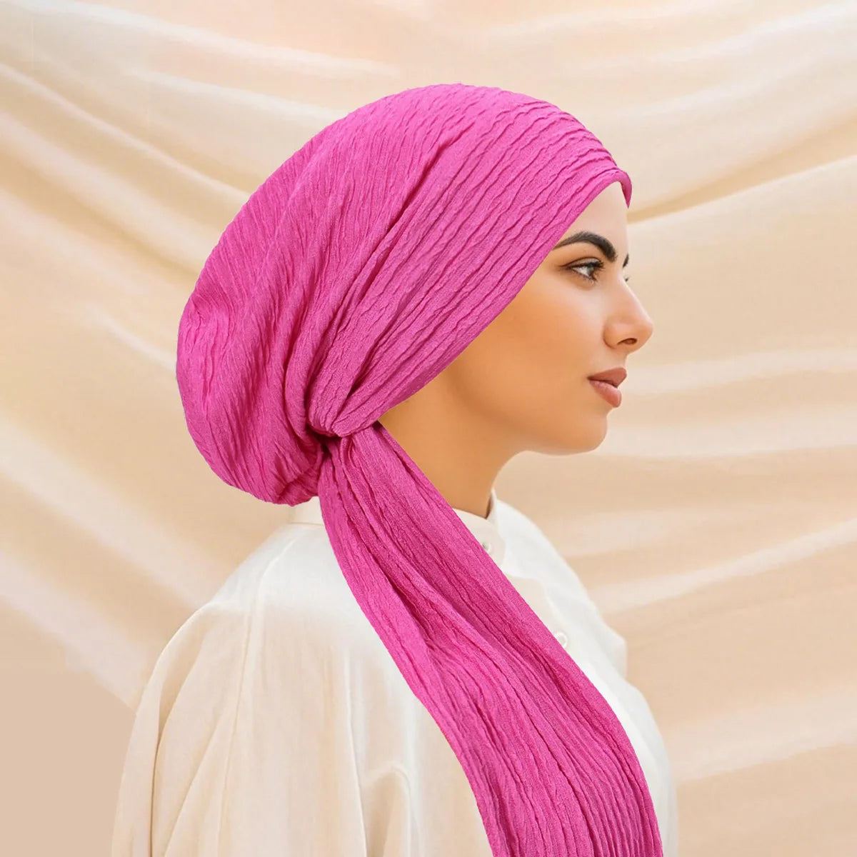 2026 New Solid Color Turban Hijab Hats Long Tail Head Wraps Elastic Muslim Hats Breathable Chemo Cap For Women Girls