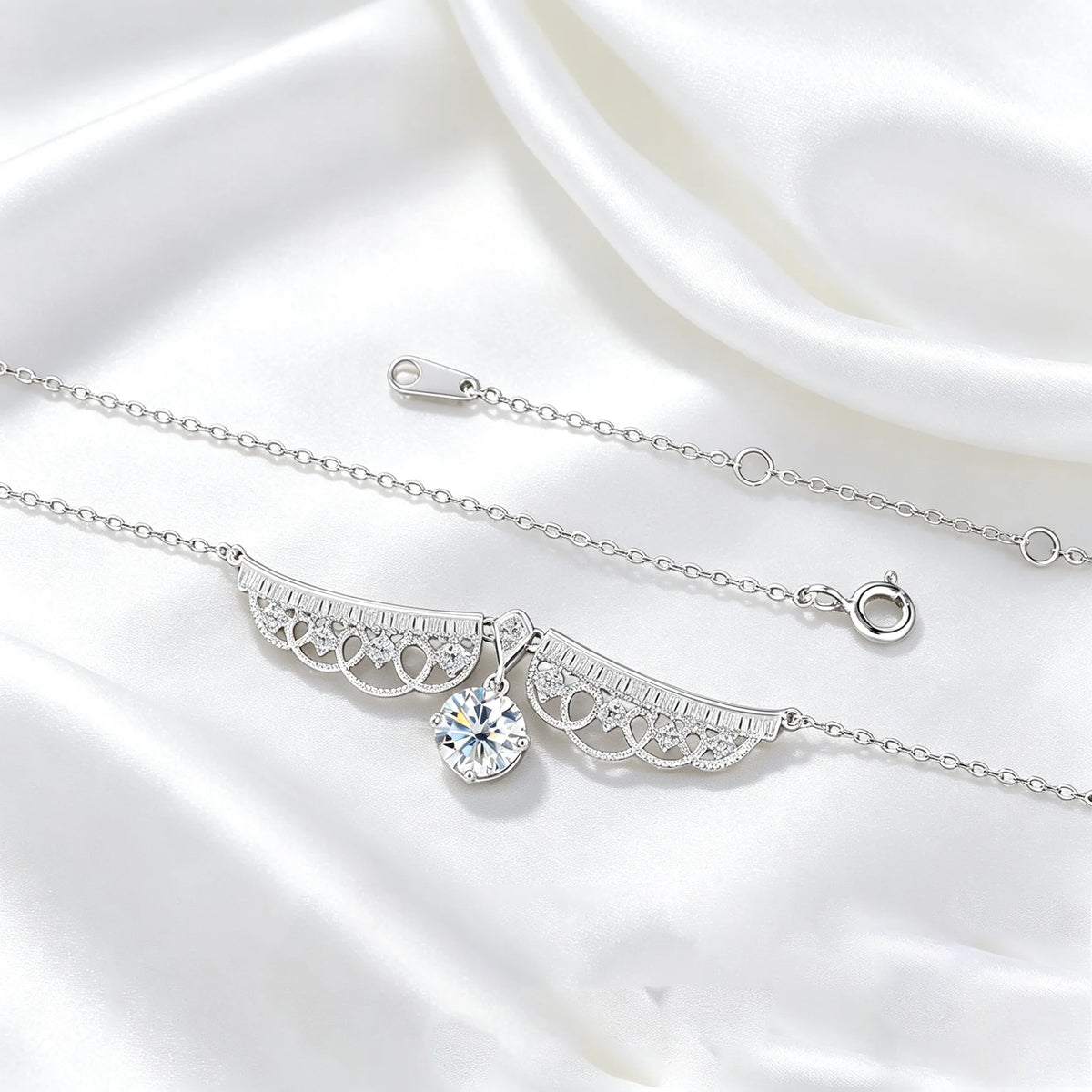 TY 925 Sterling Silver Moissanite Lace Necklace Women D-Color Moissanite Brand Necklace 1Carat Lab Moissanite Luxury Jewelry
