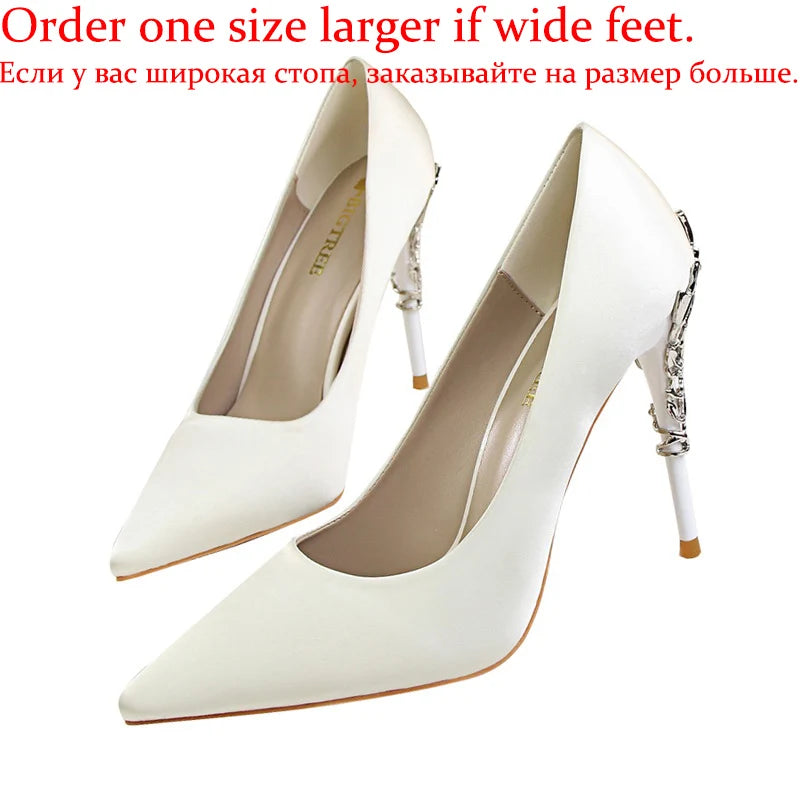 Women Luxury Metallic Decoration Heel Wedding Shoes Lady Trendy 10cm High Heels Pointed Toe Shoes Female Premium Gray Shoes